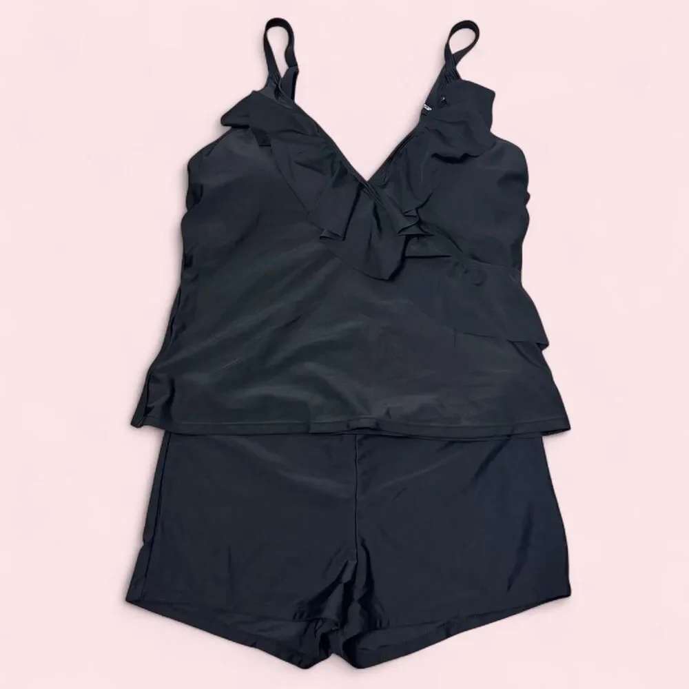 NWOT 2XL Women's Black Tankini Set with Swim Shorts